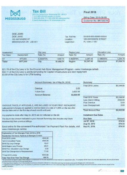 download download Canada Mississauga tax bill in PSD format photoshop template photoshop template